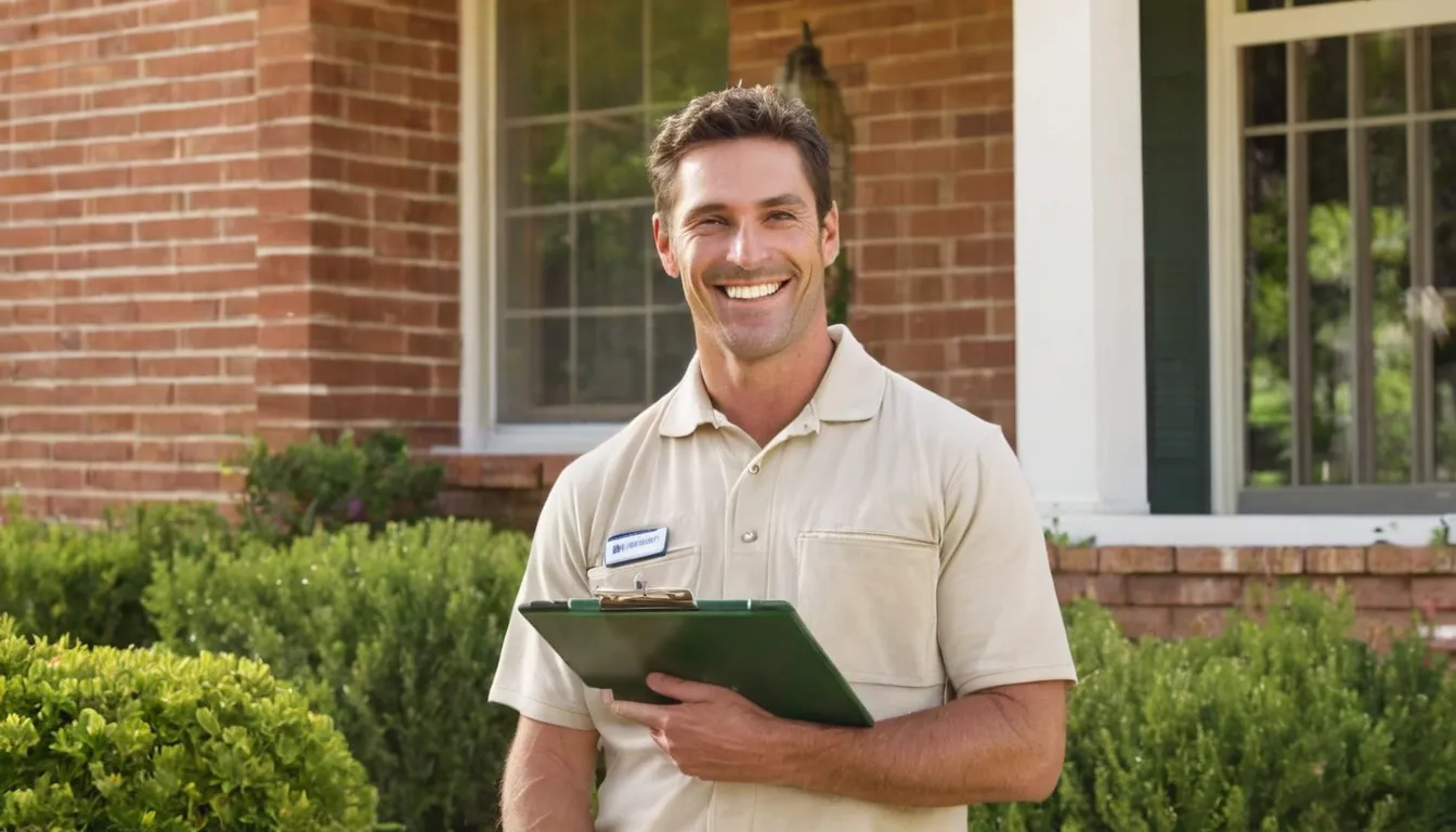 Friendly pest control provider talking with a homeowner at a front door in Pell City